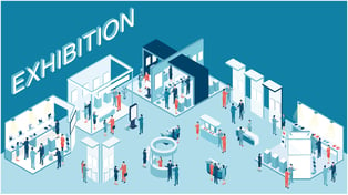 Illustration of booths on the expo floor at a conference